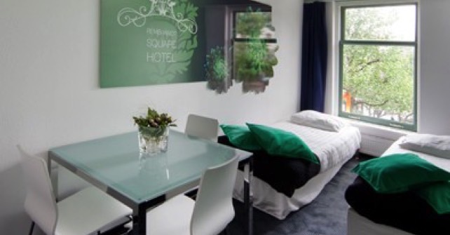 A bright renovated guest room